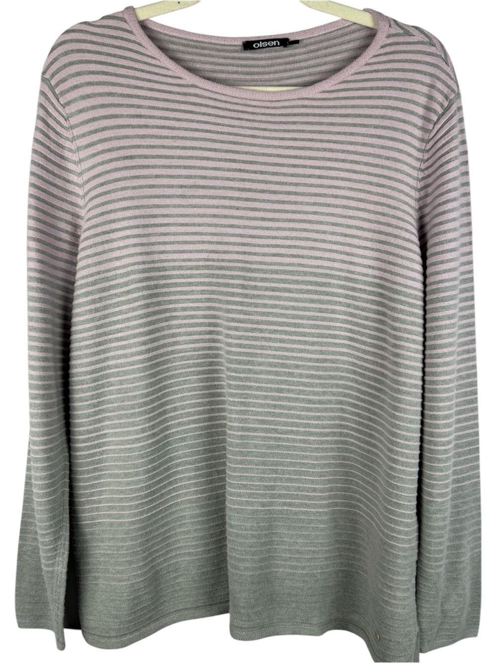 Olsen Striped Lightweight Knit Sweater Grey Pink Textured Long Sleeve Sz XL / 16